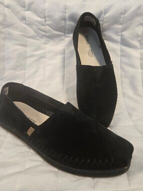 Toms Womens Black Suede Slip-On Loafers 8.5
